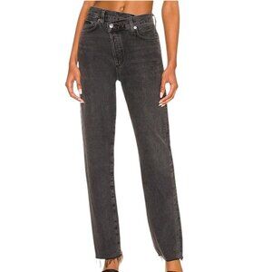 AGOLDE Womens Criss Cross Straight Leg Fray Bottom Jeans, Gray Wash, Size 23